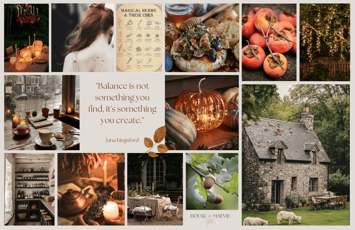 September mood board of autumn recipes, candlelight and stone cottages
