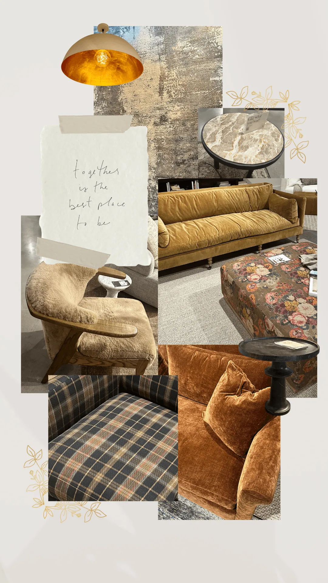Collage of upholstery and fabrics photographed at High Point Market, autumn 2024