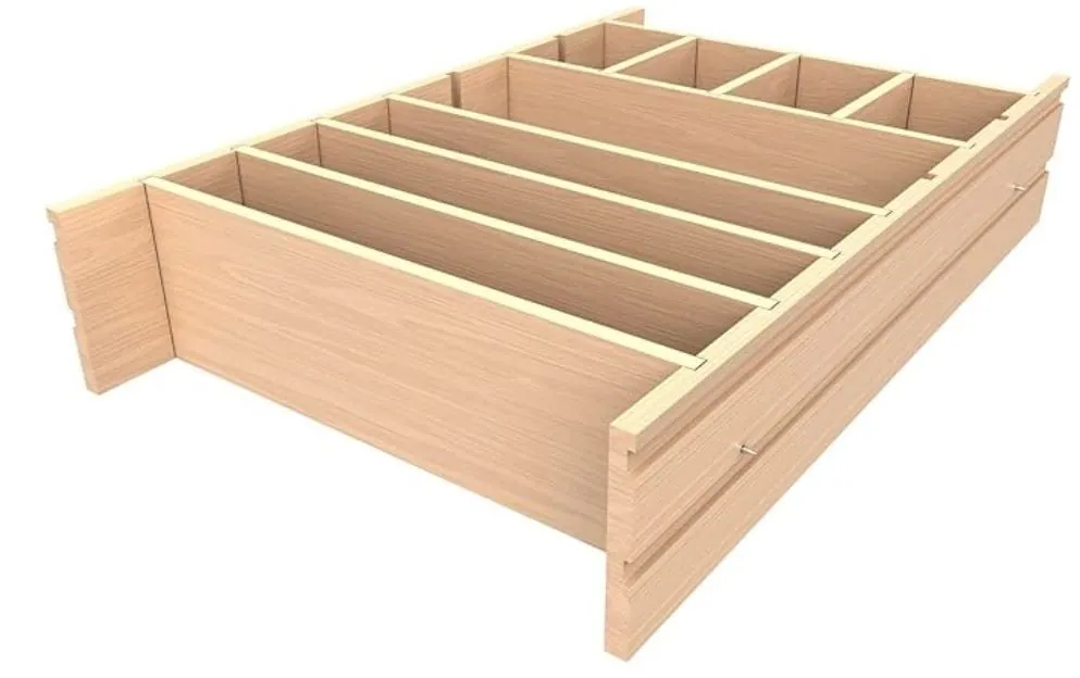 Wooden drawer divider insert for organizing utensils and spices