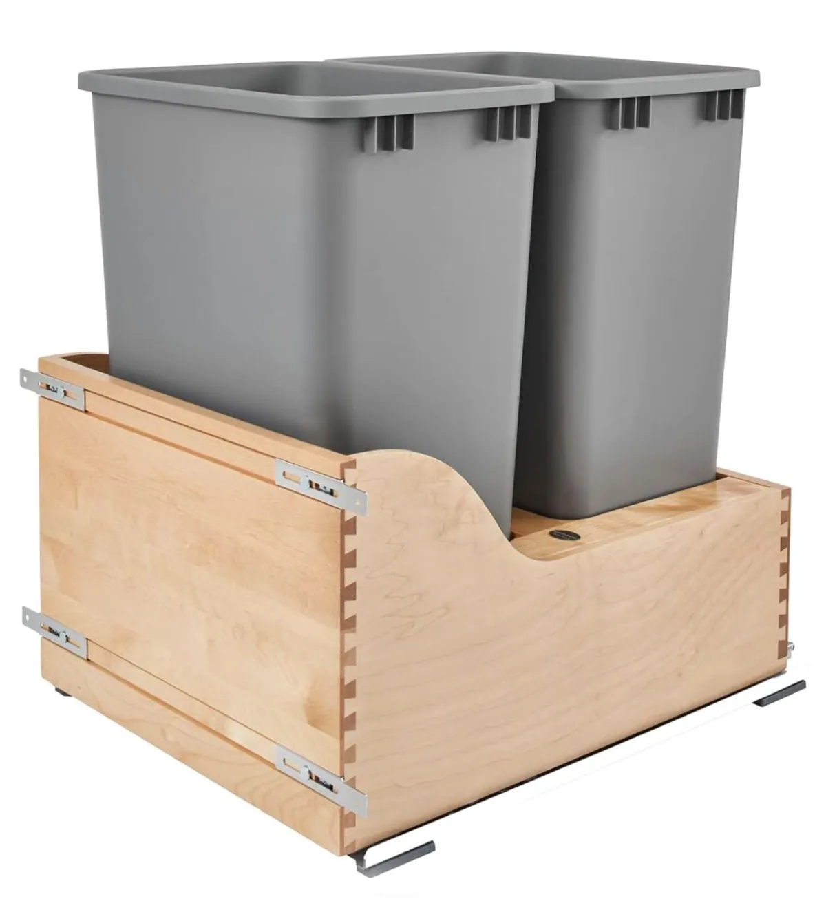 Pull-out double waste bin unit for a base kitchen cabinet
