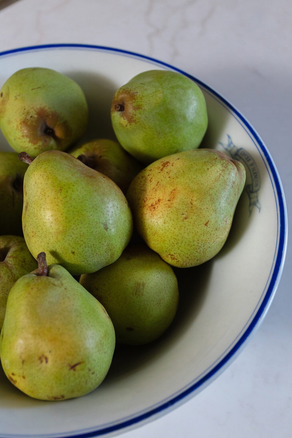 pears in a vintage french bowl