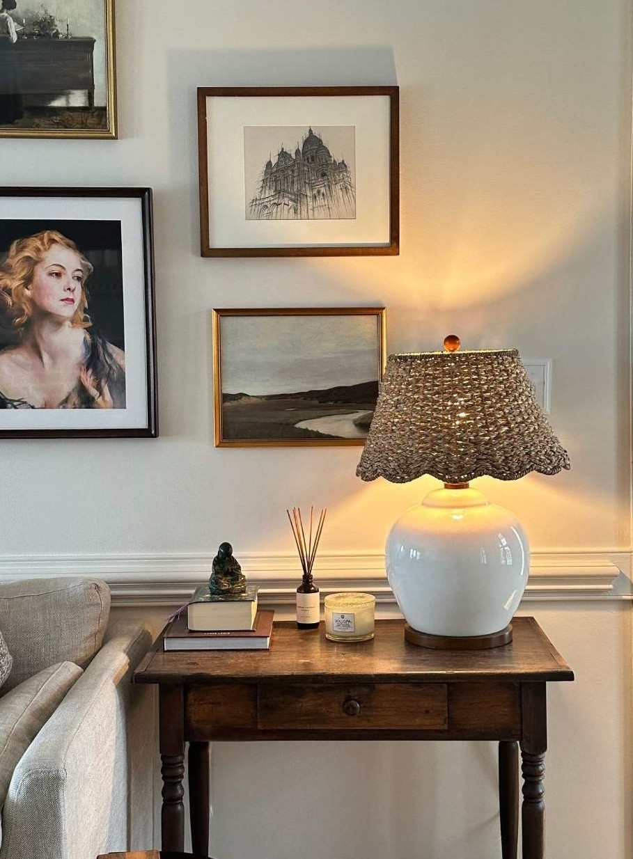 traditonal collected living room with antique side table